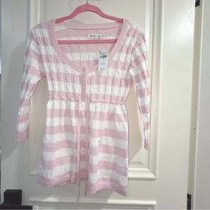 Hollister Pink and White Striped Babydoll Sweater